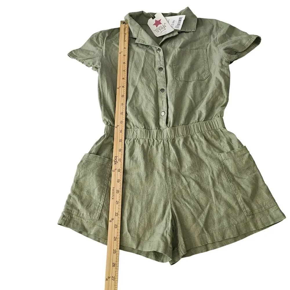 Vanilla Star Snap Front Cap Sleeve Collared Girls Romper, Size M, NWT